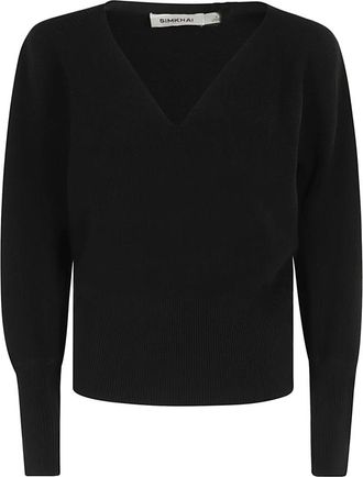 SIMKHAI Cozy Montana Pullover Sweater - Dames - V-hals truien - Zwart - M - Truien & Vesten