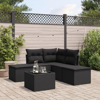 vidaXL Vidaxl - Set De Sof&aacute;s De Jard&iacute;n 6 Piezas Y Cojines Rat&aacute;n Sint&eacute;tico Negro