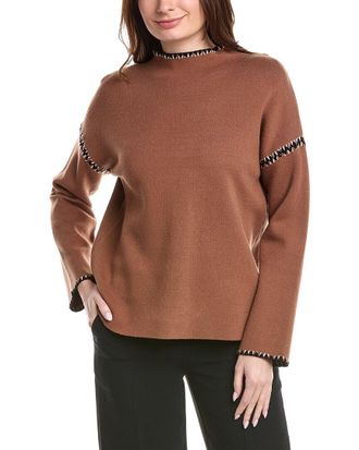 T Tahari Novelty Embroidery Stitch Pullover