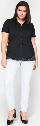 Sheego Hemdbluse SHEEGO, Damen, Gr. 46, schwarz, 70% Baumwolle, 27% Polyamid, 3% Elasthan, unifarben, Blusen Hemdbluse