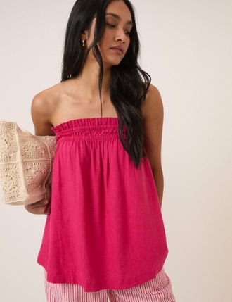 Nobody's Child Pink Linen-blend Ruched Bandeau Top
