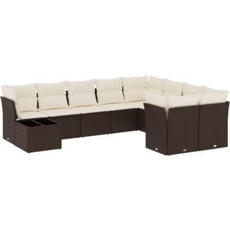 vidaXL Set De Sof&aacute;s De Jard&iacute;n 10 Pzas Y Cojines Rat&aacute;n Sint&eacute;tico Marr&oacute;n Vidaxl