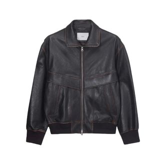 Dunst Jassen, Heren, Bruin, M, Leer, Stand Collared Leather Blouson