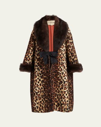 Valentino Garavani Sheep Shearling-Trim Leopard-Print Wool Oversized Coat