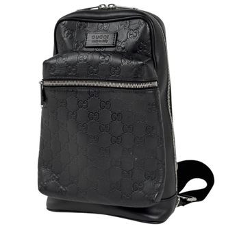 Gucci Guccissima Black Gg Leather Shoulder Bag Sling Bag (Pre-Owned)