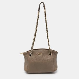 DKNY Dkny Beige Leather Chain Shoulder Bag