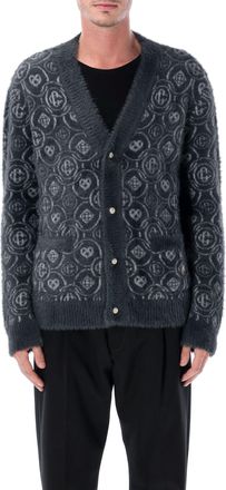Casablanca Mens Fluffy Monogram Cardigan With Honeydew Logo - Grey Wool - Size Medium