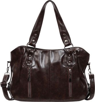 Generic Cymwer Women PU Retro Tote Handbag Large Capacity Shoulder Bag for Travel Work (Coffee) (Coffee)