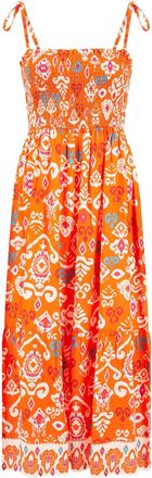 Yumi Orange Ikat Print Midi Sun Dress 16 Orange