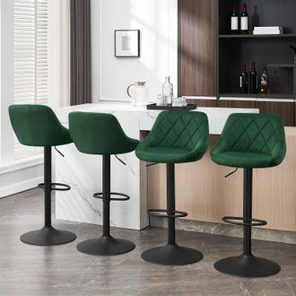 Woltu Woltu 4x Taburete De Bar Con Respaldo Terciopelo Taburetes Alto Cocina Regulable En Altura Taburete Giratorio Sillas Bar Taburete De Escritorio Verde 