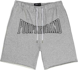 Purple logo-print raw-hem cotton shorts - men - Cotton - L - Grey