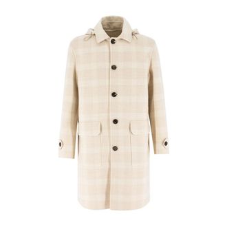 Eleventy Tartan Ruit Hooded Jas - Heren - Mantel - Beige - M - Wol - Jassen