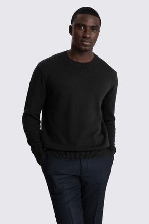 Moss Black Cotton Crew Neck Jumper