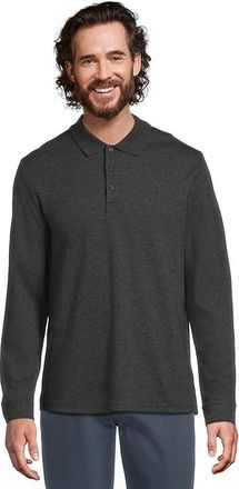 Vince Heathered Double Face Long Sleeve Polo Mens Clothing H Charcoal/H Fog : LG, Cotton/Nylon/Polyester