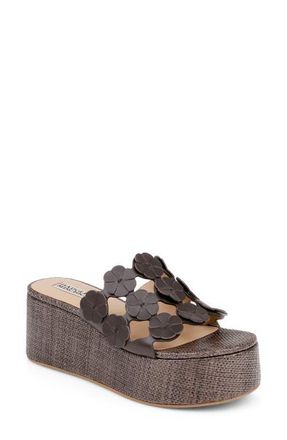 Badgley Mischka Wendall Platform Wedge Slide Sandal in Brown Leather at Nordstrom, Size 8.5