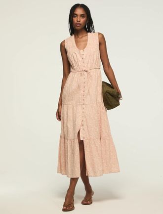 Lucky Brand Womens Crinkle Tiered Midi Dress