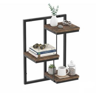 Relaxdays Relaxdays wall shelf, industrial, metal & wood-look, HxWxD: 45 x 32.5 x 19 cm, 3-tier floating shelf, black/brown