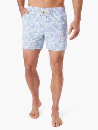 Fair Harbor Bungalow Trunk Shorts In Sky Blue Leaves