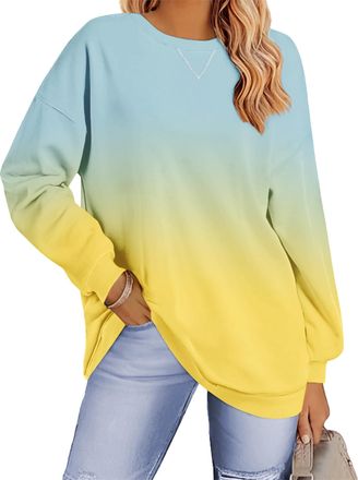 Generic Womens Long Sleeved Gradient Round Neck Pullover - Autumn and Winter Casual Basic Sportswear (UK, Alpha, L, Regular, Regular, 11)