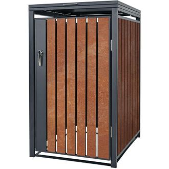 ML Design Ml-design - Cobertizo Para Ocultar Cubo De Basura 240l Antracita Aspecto Marr&oacute;n &Oacute;xido Rojizo 68x80x116,3 Cm Caseta De Acero Para Jard&iacute;n Exterior Conte