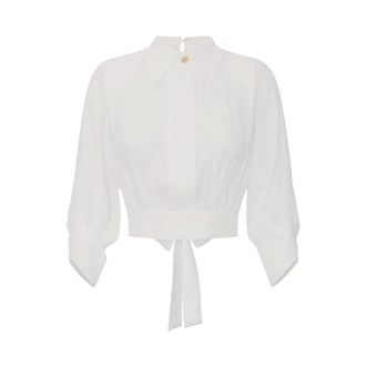 Elisabetta Franchi Shirts, female, White, Size: M Camicia in georgette con fusciacca