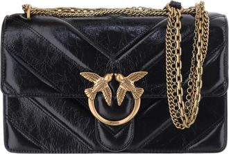 Pinko Chevron Pattern Leather Shoulder Bag With Logo Detailing