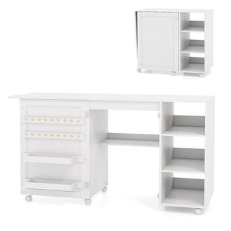 Costway Costway Folding Sewing Table Multifunctional Sewing Machine Craft Station in White