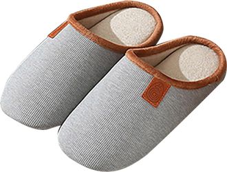 Generic Slippers for Women Closed Toe Mules Knit Fluffy Slippers Memory Foam Washable Cotton Non-Slip Household Shoes Striped Cosy Non-Slip Indoor Home Shoes 