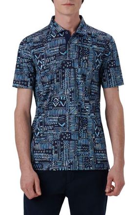 Bugatchi Hendrix Digital Print Pima Cotton Polo in Navy at Nordstrom, Size Xx-Large