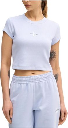 Calvin Klein Jeans Tops, Dames, Blauw, XS, Katoen, Monogram Baby T-shirt