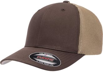 Flexfit Unisex-Adults Trucker Mesh Fitted Cap-2-tone Cap, Brown/Khaki, One Size