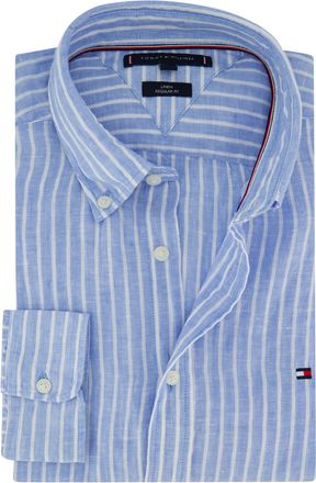 Tommy Hilfiger overhemd gestreept blauw Tommy Hilfiger linnen button-down collar