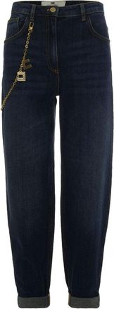 Elisabetta Franchi Blue Jeans With Jewel Chain Detail