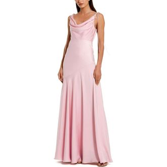 Mac Duggal Womens Charmeuse Cowl Gown with Bow Straps in Powder Pink at Nordstrom, Size 10