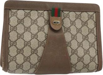 Gucci Pre-owned Clutches, female, Beige, Size: ONE SIZE Pre-owned Canvas Clutch