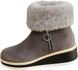 Generic Womens Fashion Boots Autumn Winter Short Wedge Heeled Waterproof Thick Sole Trendy Shoes for Work Office Business Casual, Suede Booties for Ladies Fau