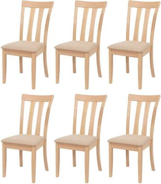 Hhg [nunca Usado] Juego De 6 Sillas De Comedor Hhg-451, Silla De Cocina, Tela/tejido, Madera Maciza, Estructura En Color Natural, Beige