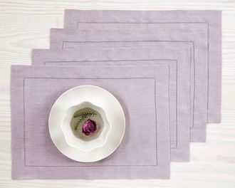 Solino Home Linen Placemats Set of 4, 14 x 19 Inch for Dining Table, Holiday and Everyday Table Decor - Classic Hemstitch in Lilac at Nordstrom, Size