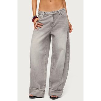 Edikted Kella Low Rise Baggy Jeans in Gray-Washed at Nordstrom, Size X-Small