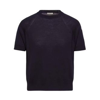 Moncler Knitted T Shirt - male - Moncler - Round-neck Knitwear - Blue - L - Knitwear
