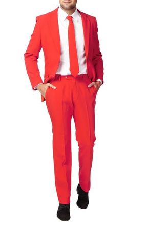 OppoSuits OppoSuit Red Devil Trim Fit Two-Piece Suit with Tie in Medium Red at Nordstrom, Size 36