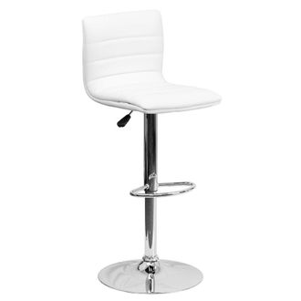 Flash Furniture White Vinyl Adjustable Bar Stool, Swivel Stool with Chrome Pedestal Base