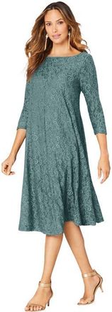Roaman's Plus-Size 3/4 Sleeve Boatneck Lace Swing Dress in Cool Sage at Nordstrom, Size 44
