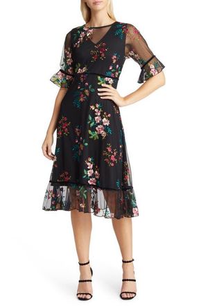 Kiyonna Wildflower Embroidered Cocktail Dress in Onyx at Nordstrom, Size X-Large