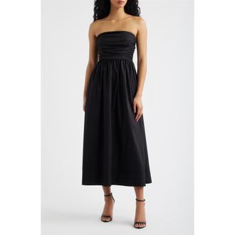 Lulus Joey Strapless Midi Dress in Black at Nordstrom, Size X-Small
