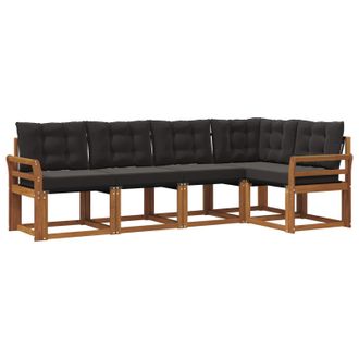 vidaXL Conjunto De Sof&aacute;s De Exterior Con Coj&iacute;n 5 Pcs Natural Y Negro Vidaxl