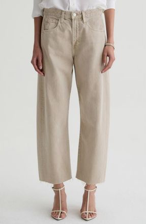AG - Adriano Goldschmied Hattie Raw Hem High Waist Crop Barrel Jeans in Sulfur Light Taupe at Nordstrom, Size 30