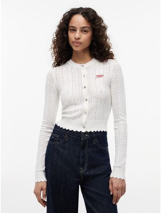 Tommy Hilfiger Womens Tommy Jeans Flag Logo Pointelle Cardigan - White - XL