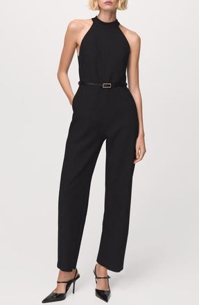 Mango Cutaway Sleeveless Jumpsuit in Black at Nordstrom, Size X-Small