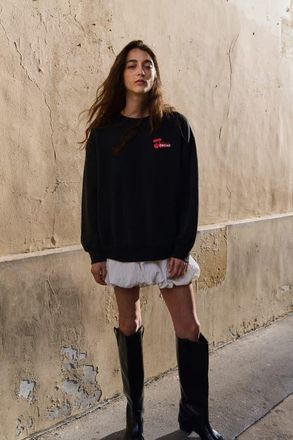 H&M Oversized Print-motif Sweatshirt in Black/pacha at Nordstrom, Size X-Small